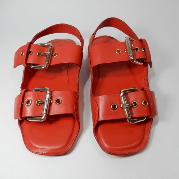 FREE PEOPLE Blossom Buckle Flat SANDALS Size 6.5 Salsa Red Leather NEW $138 - Picture 4 of 12